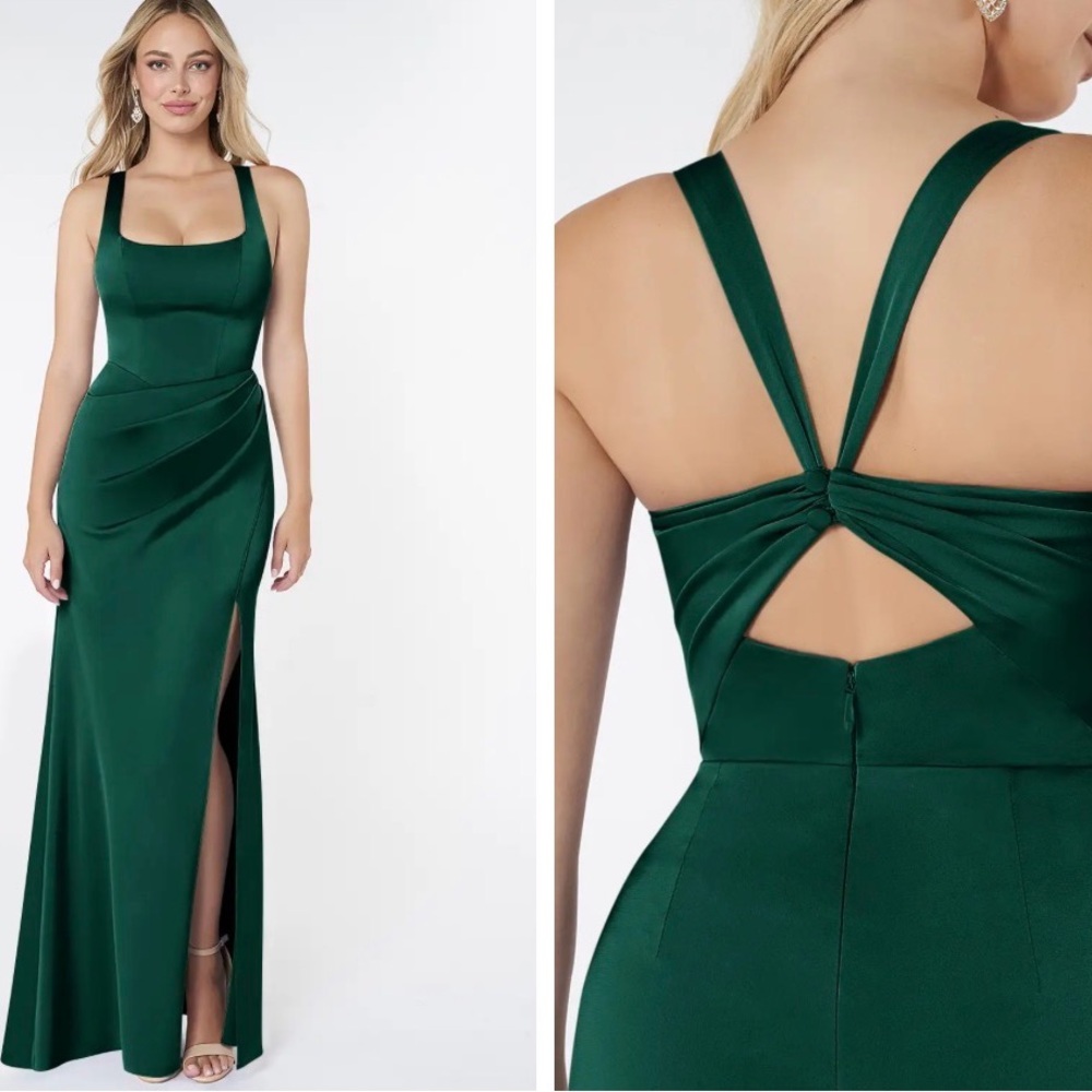Azazie pine Green Square-Neck Maxi Gown